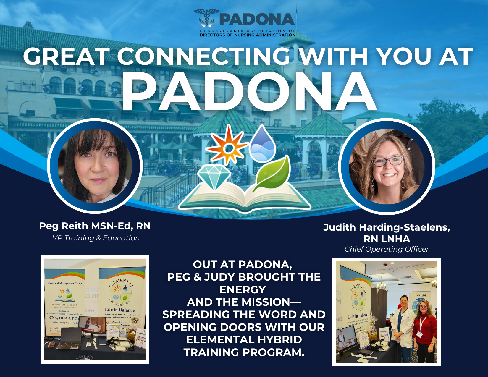 Out at PADONA, Peg and Judy brought the energy and the mission - spreading the word and opening doors with our Elemental Hybrid Training Program.
